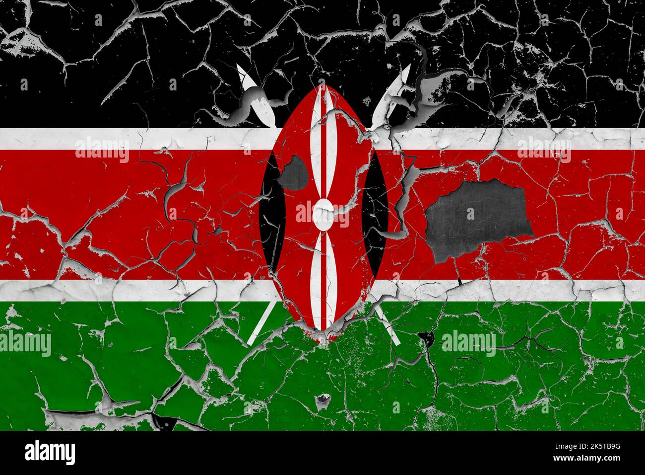 3D Flagge Kenias auf einem alten Steinmauer Hintergrund. Stockfoto