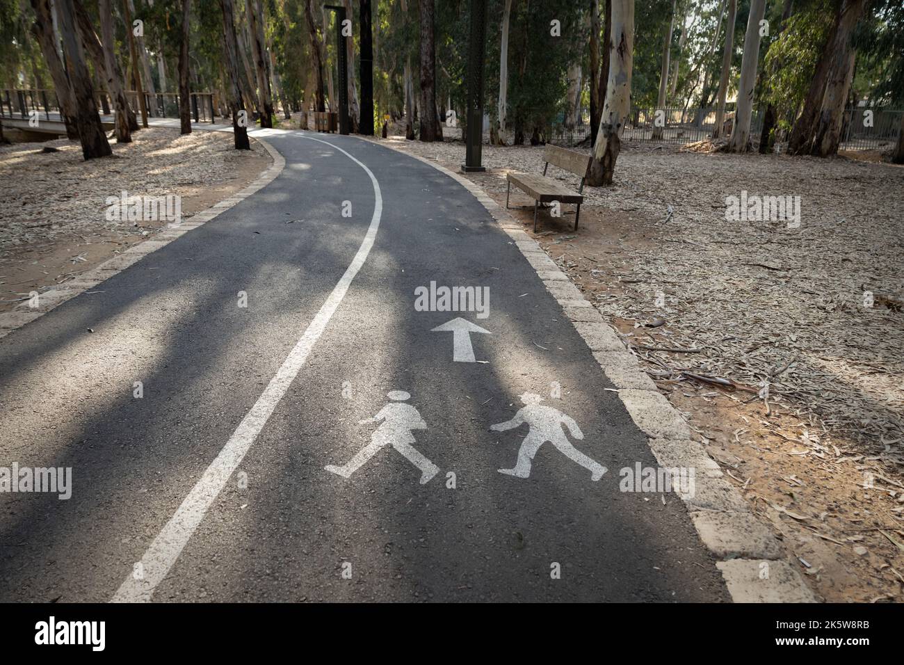 Fußgänger-Pfad in einem öffentlichen Park, Ramat Gan, Israel. Stockfoto
