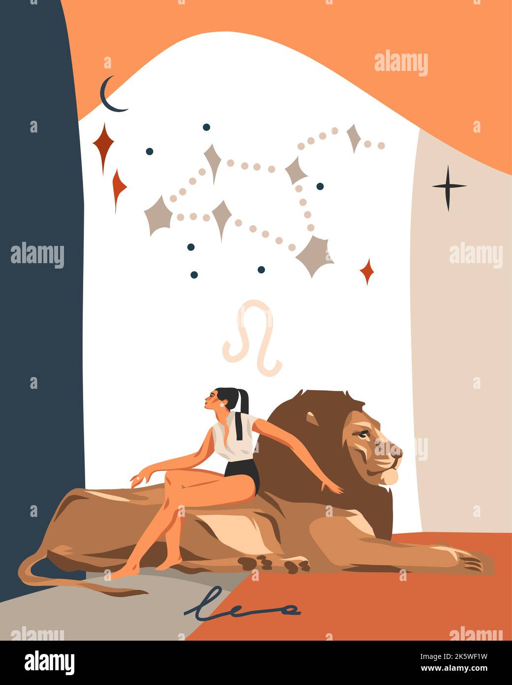 Handgezeichneter Vektor abstrakt Stock Grafik einfache Astrologie himmlische Illustration Kunst mit moderner Collage, künstlerische zeitgenössische Druckvorlage von Boho Stock Vektor