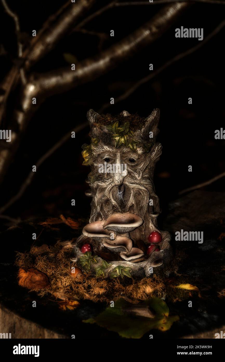 Feenhäuser in einem dunklen Wald. Stockfoto