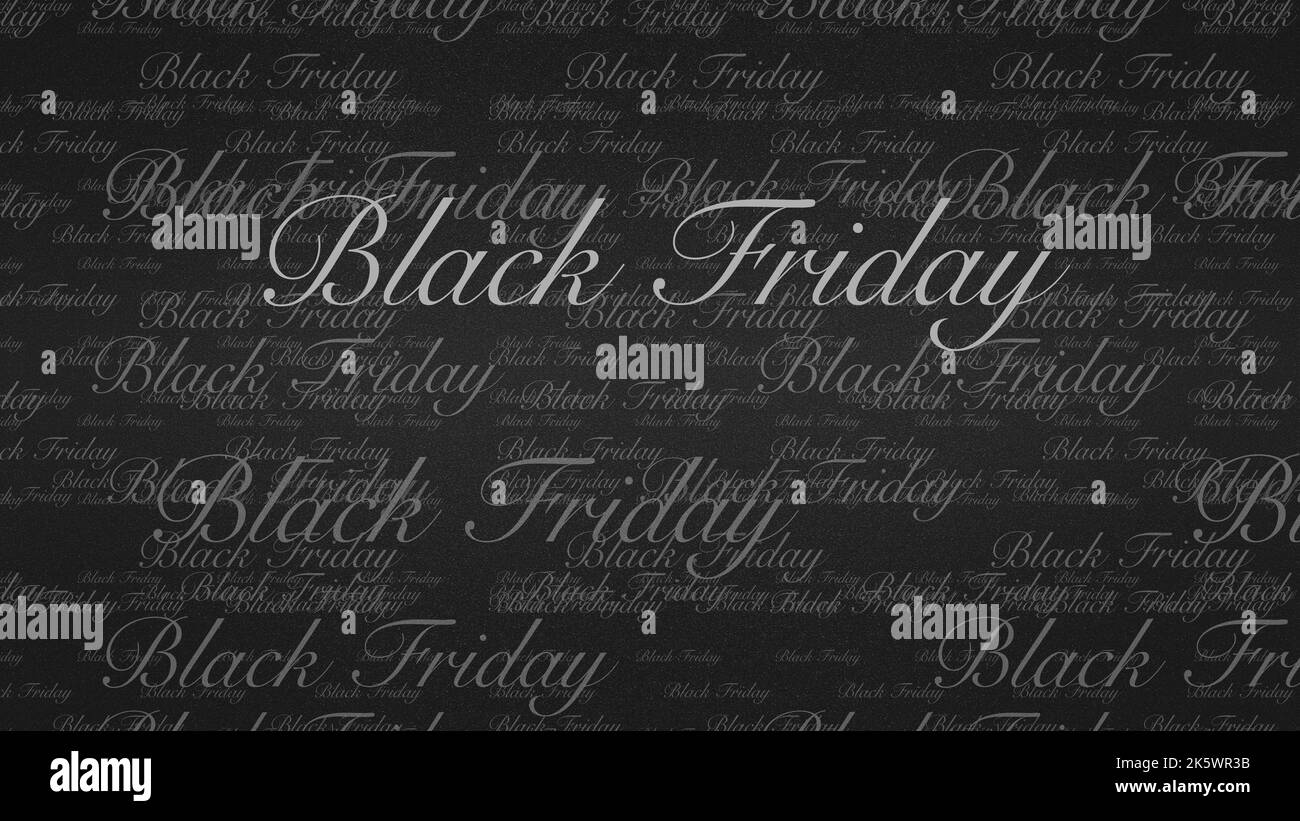 Black Friday geschriebener Text isoliert auf schwarzem Hintergrund, Zeichen für Ticket-Geschenkkarte, Werbe-oder Werbebanner für Verkauf, Shopping und sa Stockfoto