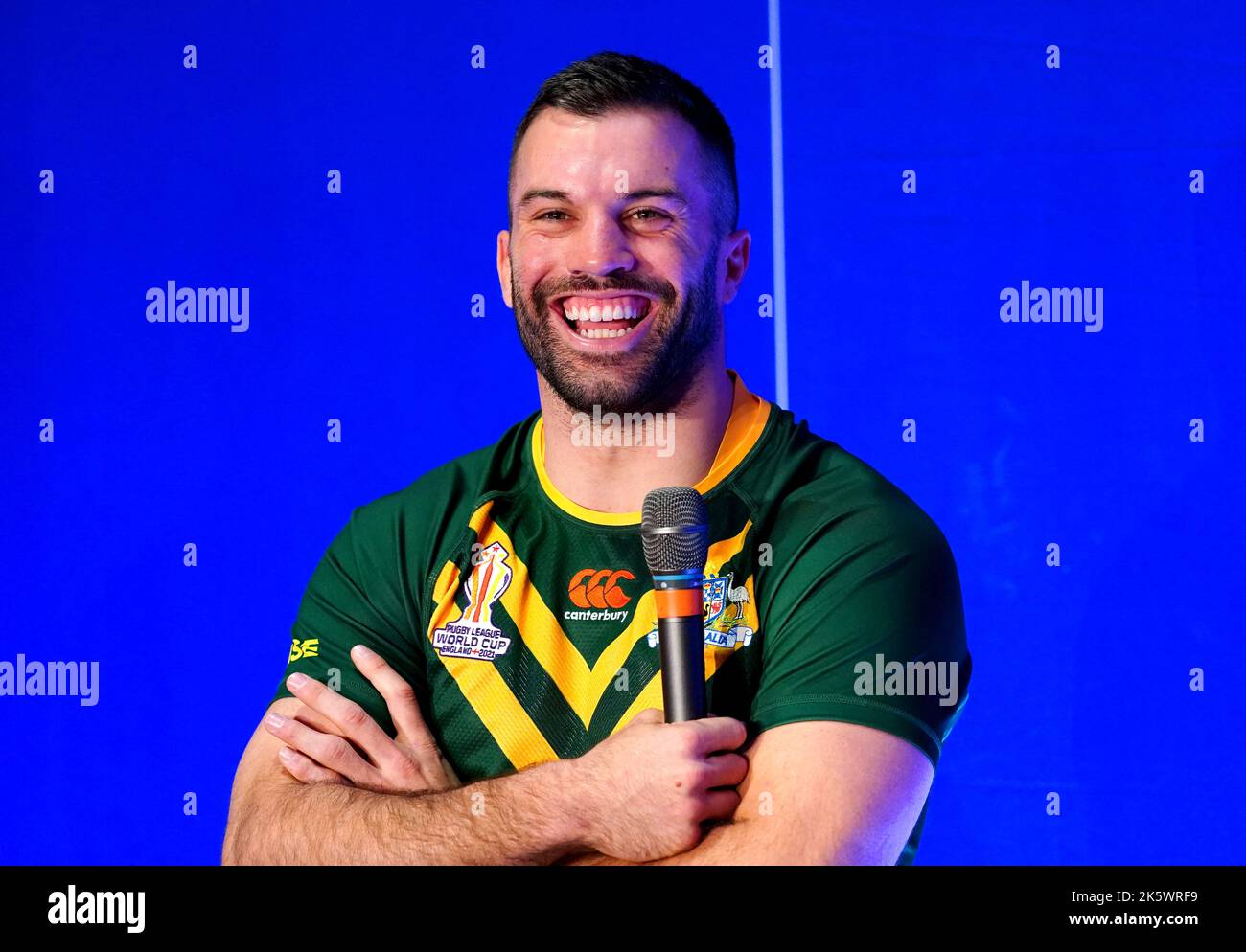 Der australische Kapitän James Tedesco beim Start des Rugby League World Cup 2021 Turniers im Museum of Science and Industry in Manchester. Bilddatum: Montag, 10. Oktober 2022. Stockfoto