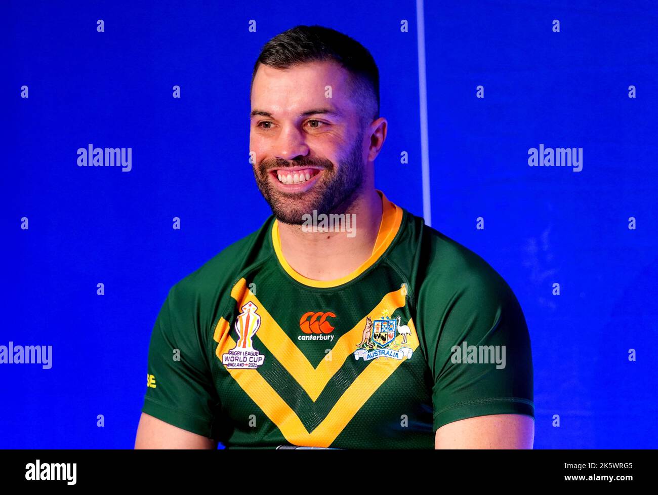 Der australische Kapitän James Tedesco beim Start des Rugby League World Cup 2021 Turniers im Museum of Science and Industry in Manchester. Bilddatum: Montag, 10. Oktober 2022. Stockfoto
