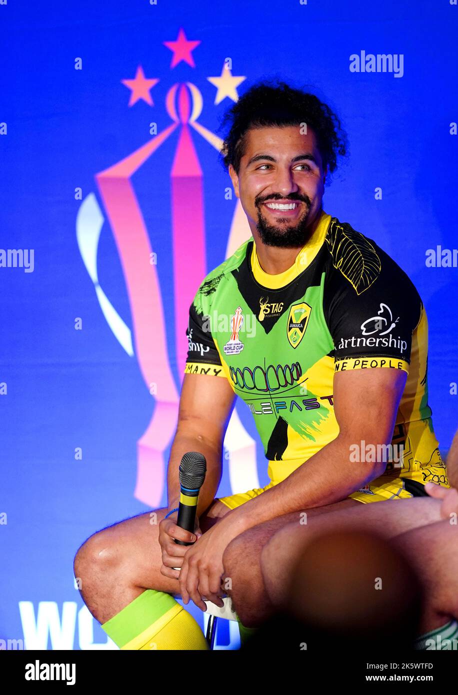 Jamaika-Kapitän Ashton Golding während der Rugby League World Cup 2021 Turnierstart im Museum of Science and Industry in Manchester. Bilddatum: Montag, 10. Oktober 2022. Stockfoto