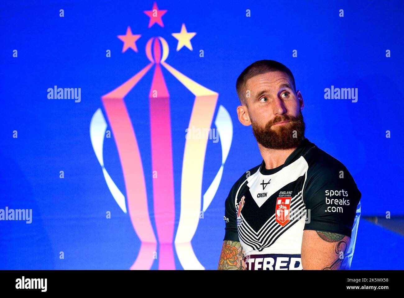 England Kapitän Sam Tomkins während der Rugby League World Cup 2021 Turnierstart im Museum of Science and Industry in Manchester. Bilddatum: Montag, 10. Oktober 2022. Stockfoto