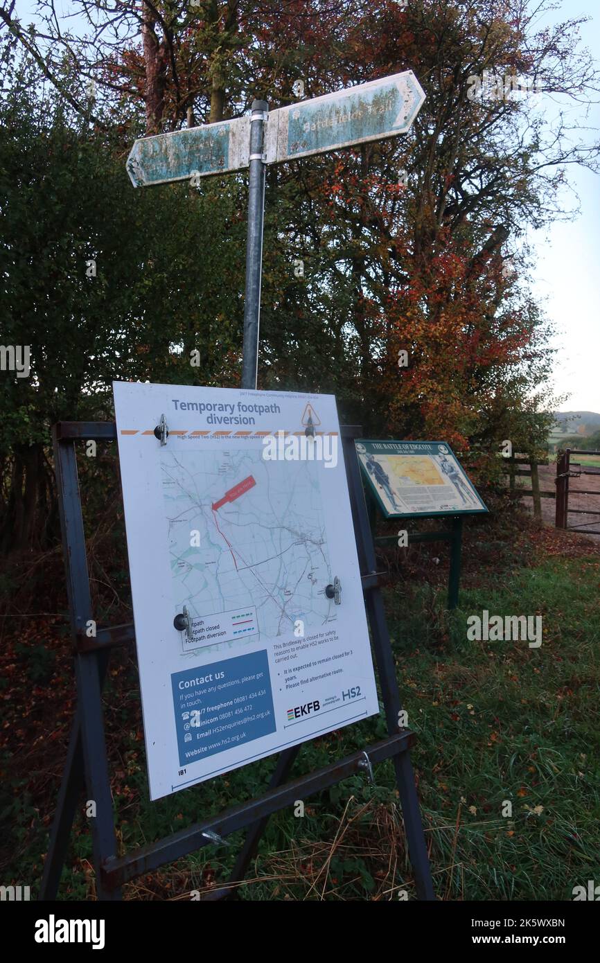 Wegerecht auf dem Hochgeschwindigkeitsbahnnetz von HS2 gesperrt. Absplitter-Warden. Northamptonshire. England. Stockfoto