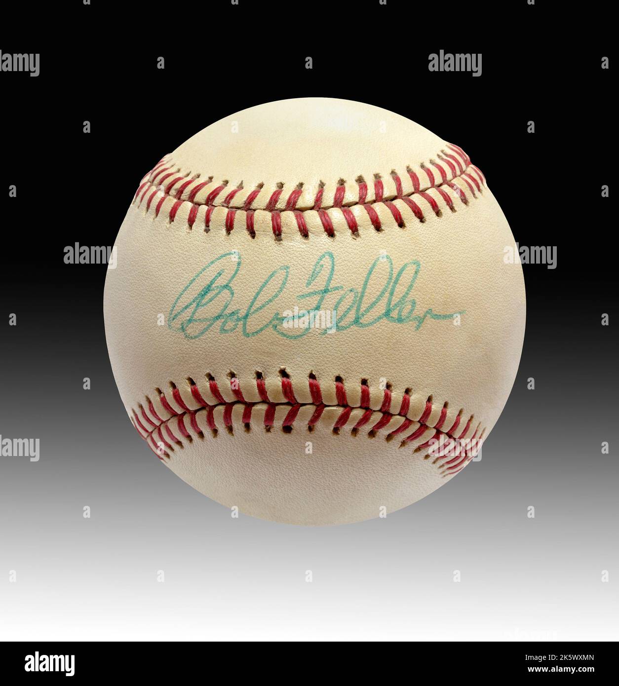 Ein historischer, handsignierter Baseballspieler, signiert von der Hall of Fame der Cleveland Indians, Pitcher Bob Feller Stockfoto