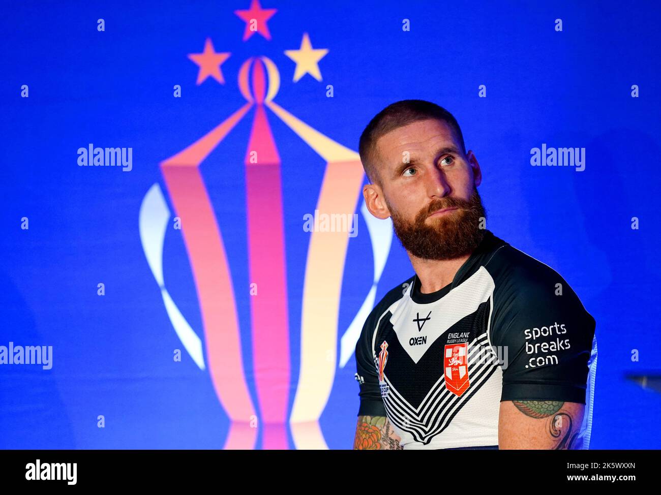 England Kapitän Sam Tomkins während der Rugby League World Cup 2021 Turnierstart im Museum of Science and Industry in Manchester. Bilddatum: Montag, 10. Oktober 2022. Stockfoto