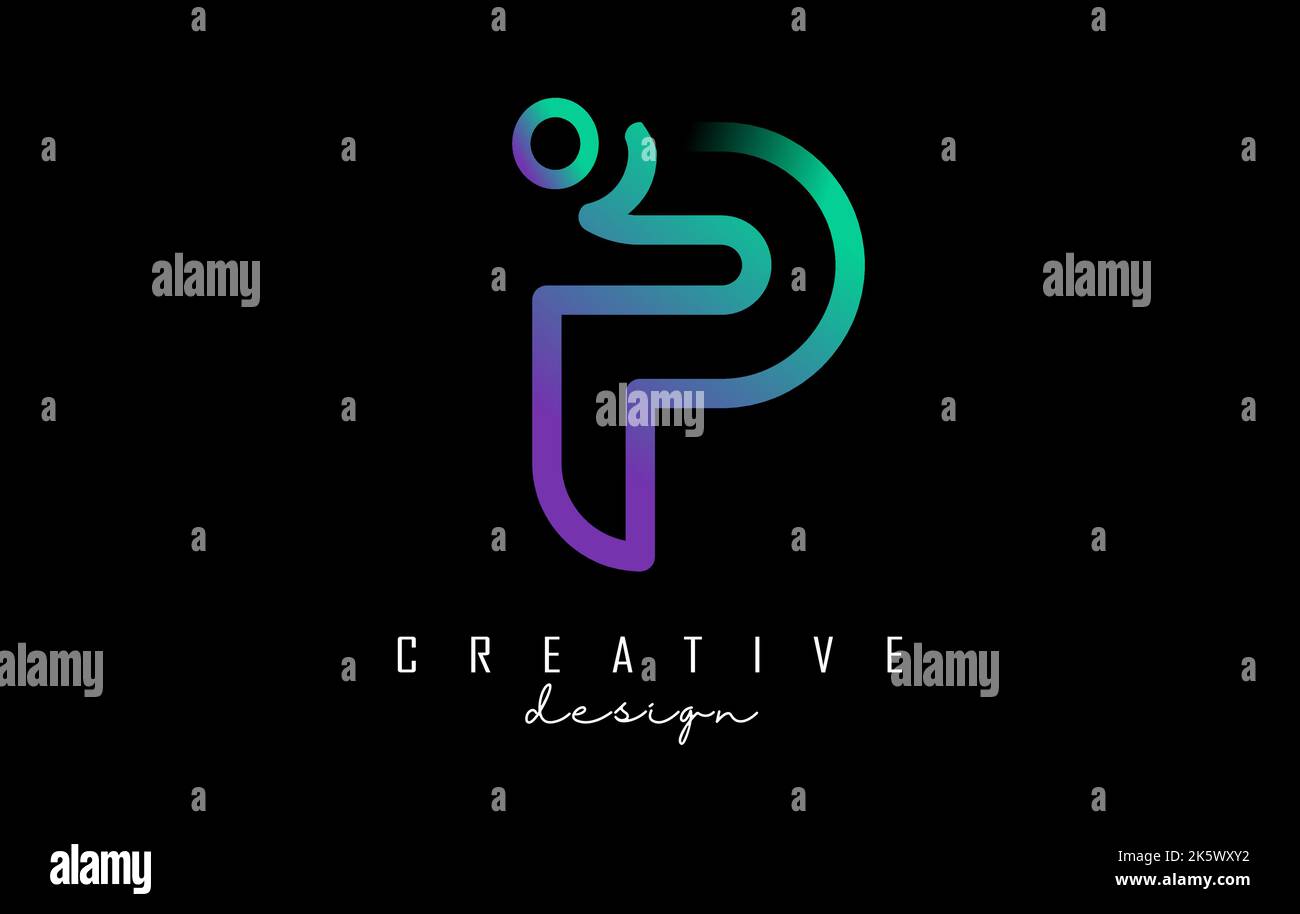 Umreißen Sie das Logo mit dem Buchstaben P in einem minimalistischen und gradienten Design. Vektorgrafik mit geometrischem Design. Kreative Ikone mit Brief. Stock Vektor