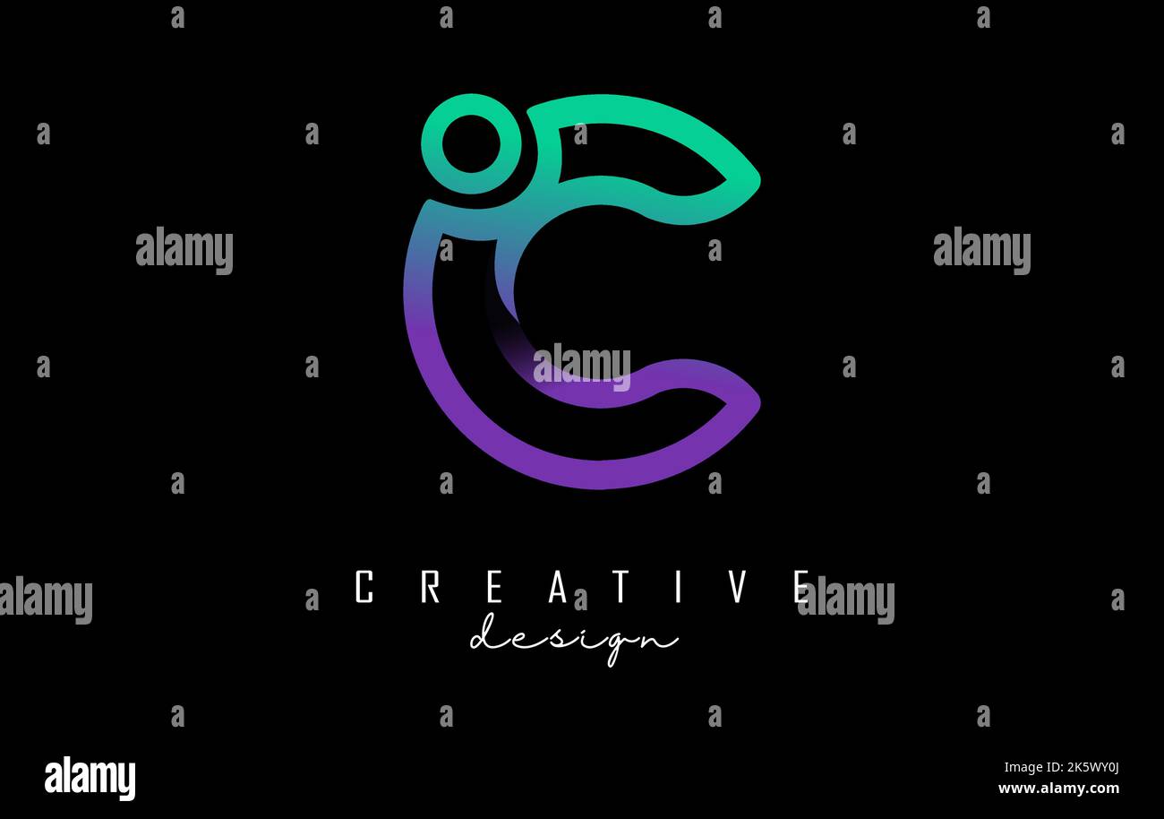 Umreißen Sie das C-Logo mit einem minimalistischen und gradienten Design. Vektorgrafik mit geometrischem Design. Kreative Ikone mit Brief. Stock Vektor