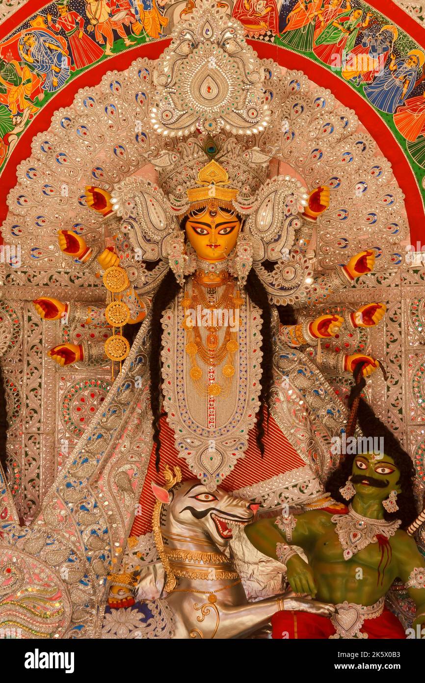 Reibe Kailash,New Delhii,Dt-1 Oct 2020.Eine Ansicht von Durga Idiol im Puja Pandal Stockfoto