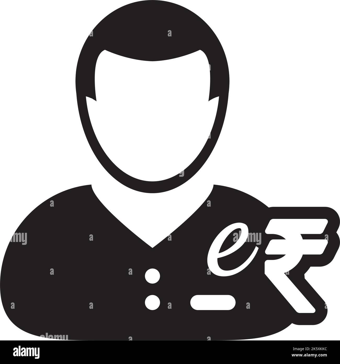 Männliche Person e-RUPI Indische e-Rupie digitale Währung Benutzer Symbol für Transaktionen in einer Glyphe Piktogramm Illustration Stock Vektor