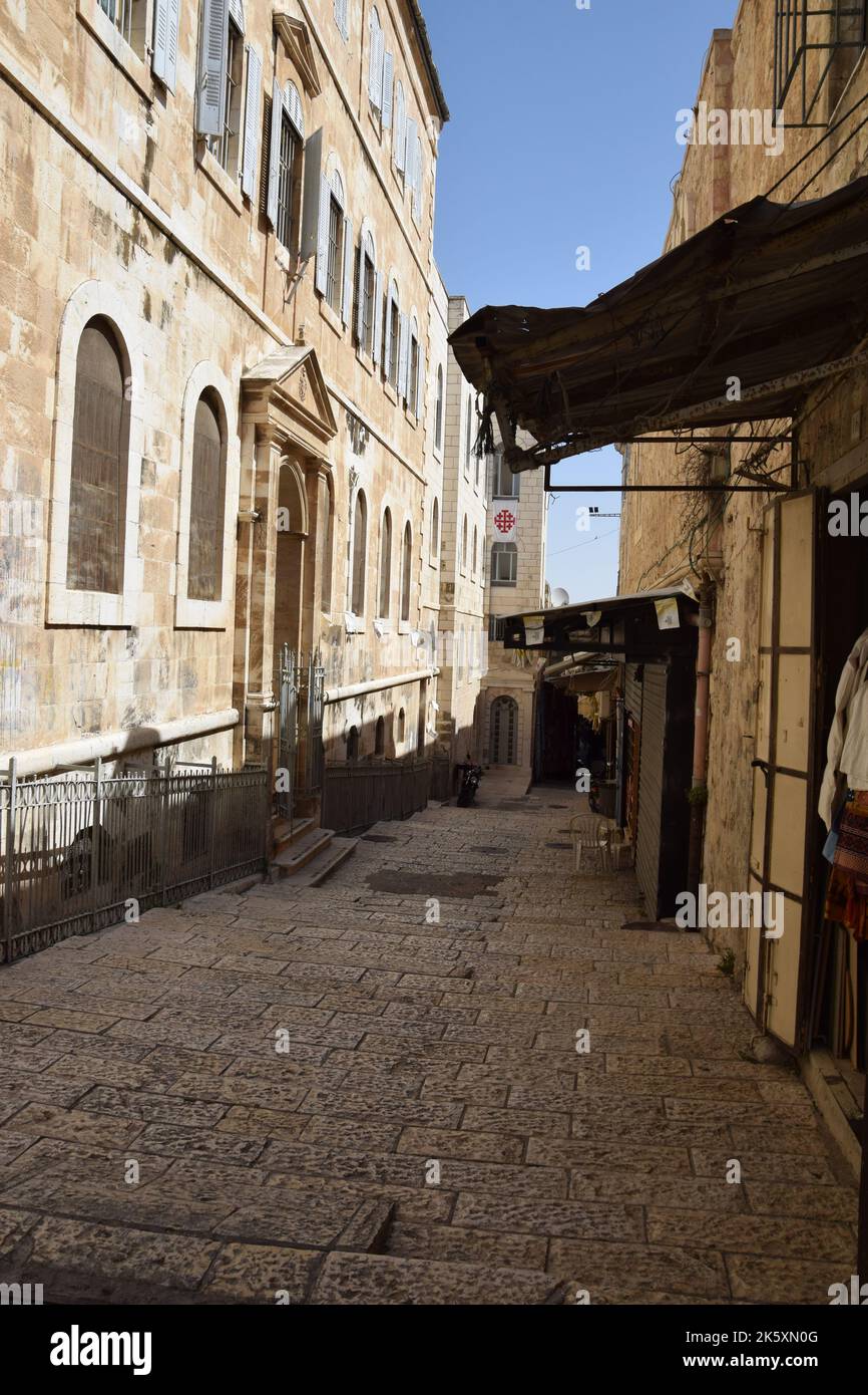 Leere Straßen im christlichen Viertel der Altstadt von Jerusalem während Rosh Hashanah 2022 Stockfoto