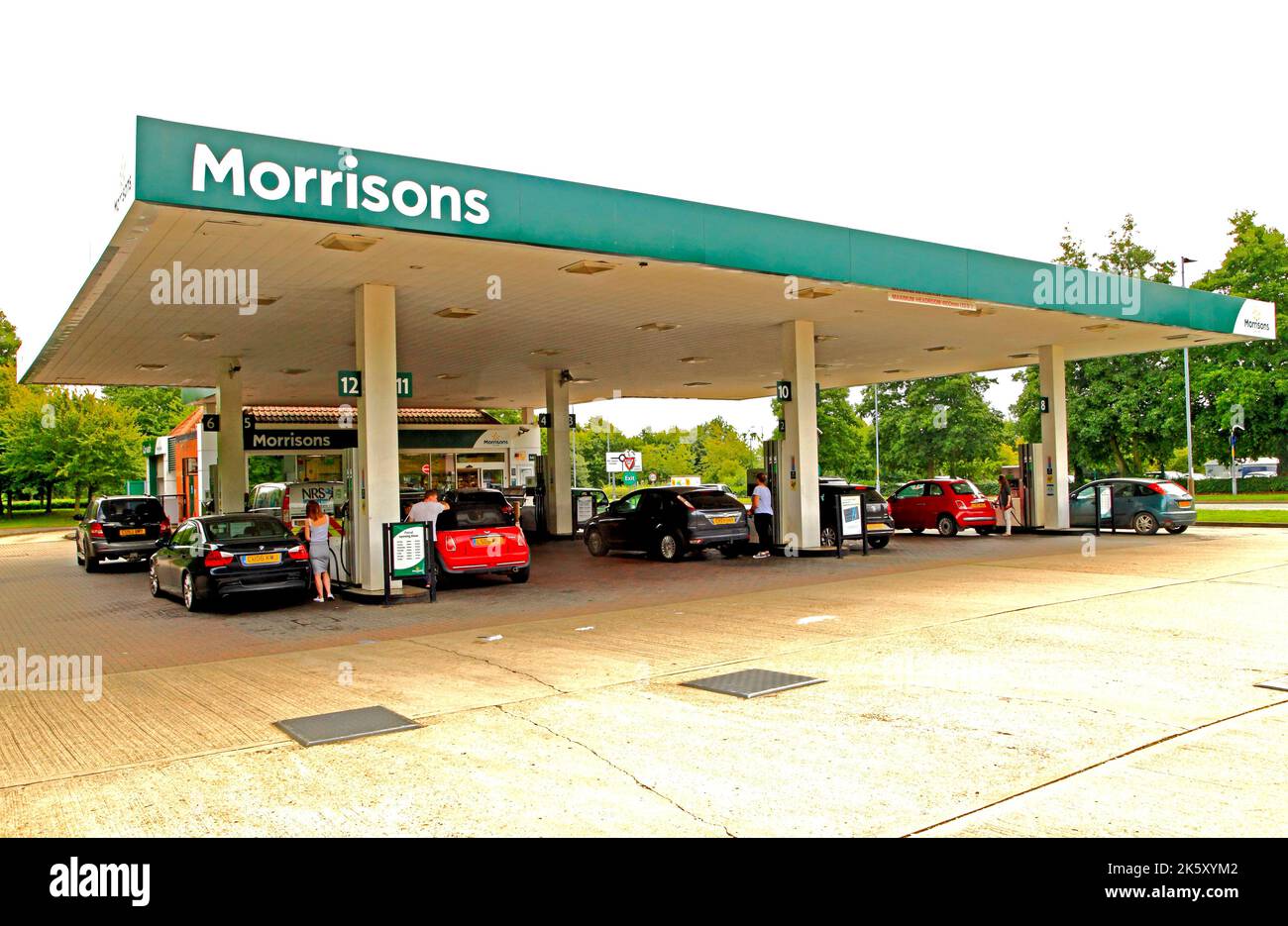 Morrisons, Benzin, Diesel, Tankstelle, Supermarkt, Fakenham, Norfolk, Großbritannien Stockfoto