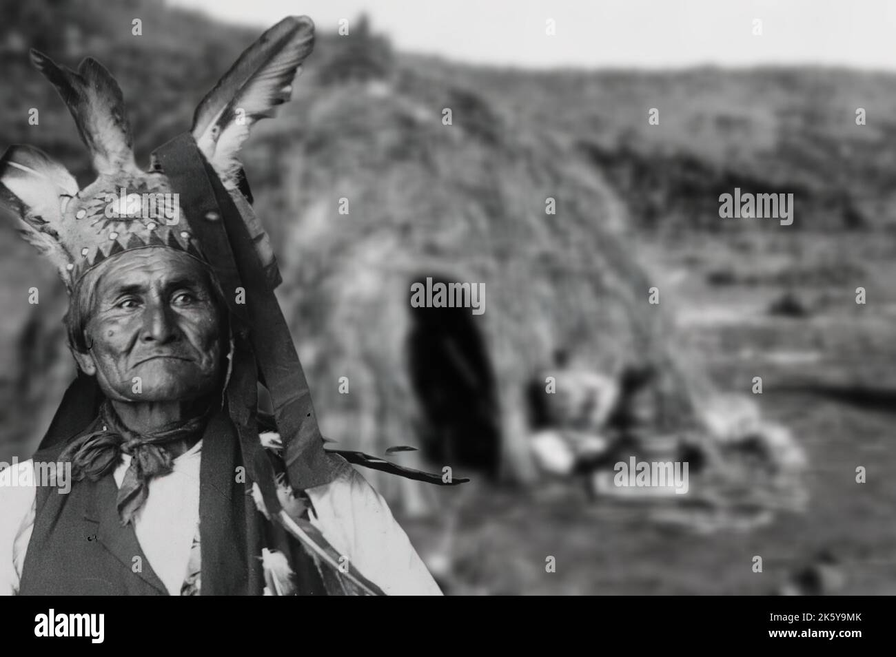 Geronimo war der berühmteste Apache-Chef und kämpfte über fünfundzwanzig Jahre lang gegen die Vereinigten Staaten von Amerika und ihre Expansion nach Westen. Stockfoto