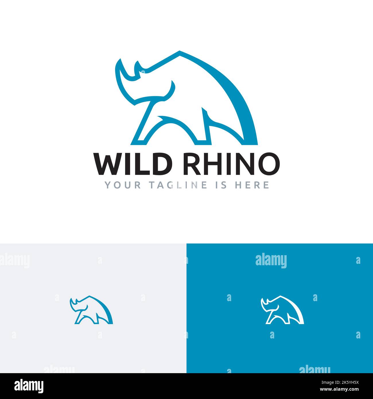 Wild Rhino Rhinoceros Starke Tier Natur Linie Stil Logo Stock Vektor