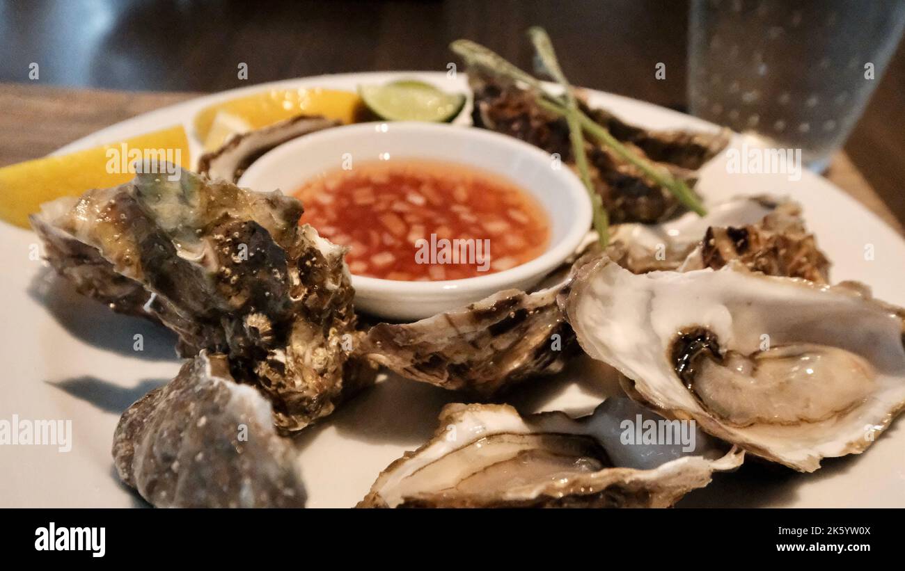 Austern Shellfish on the Table Dining Stockfoto