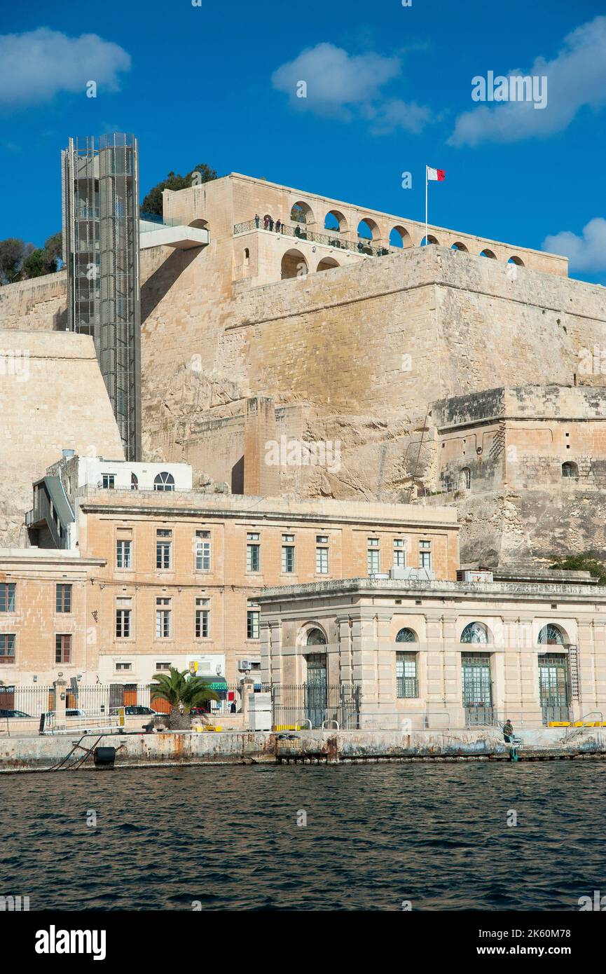 La Valletta, Kulturhauptstadt 2018, Baracca Lift, Waterfront, Malta Island, Mittelmeer, Europa Stockfoto