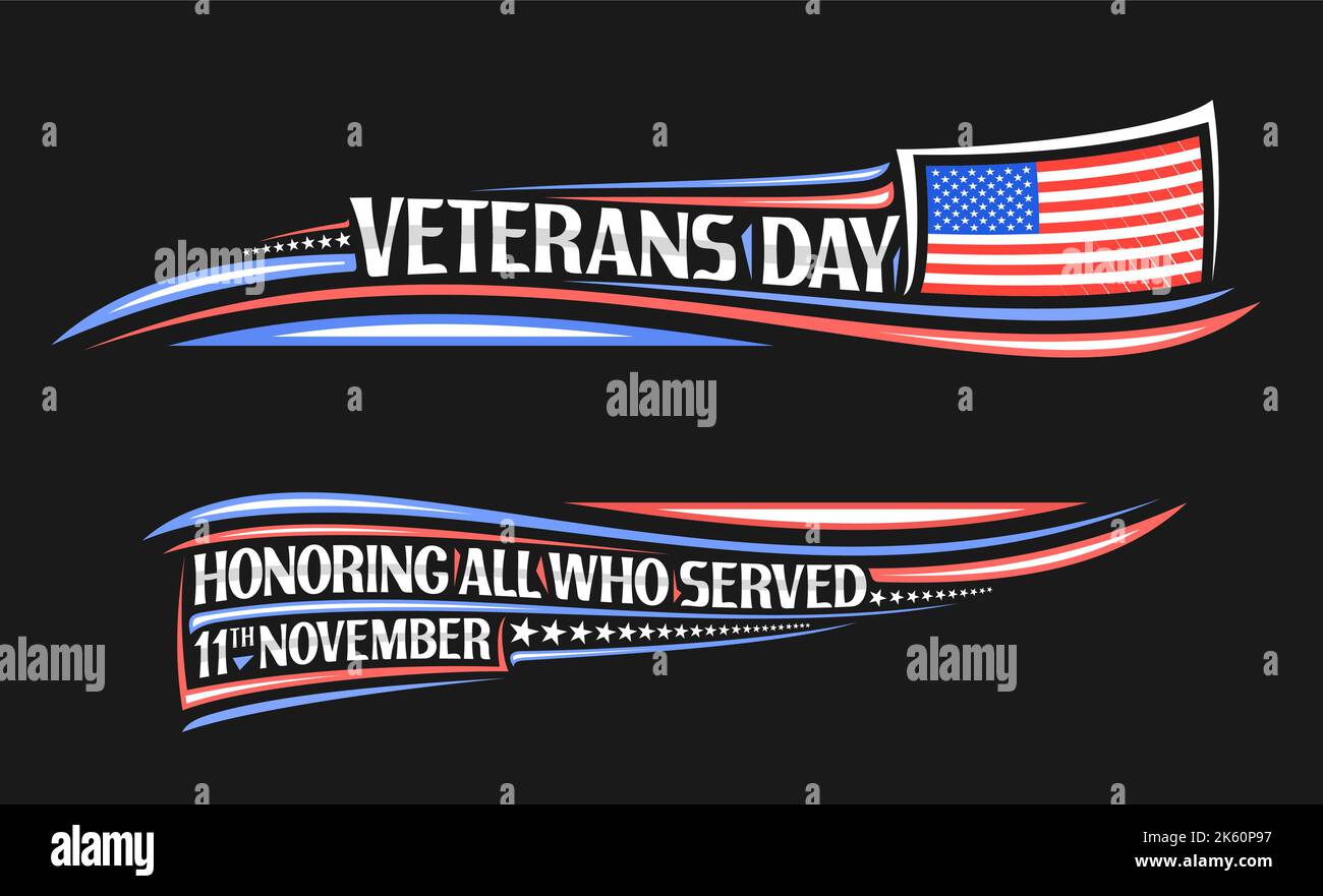 Vektor-Border für Veterans Day mit leerem Copyspace für Glückwunschtext, Grußkarte mit Illustration der US-Flagge, dekorative Sterne A Stock Vektor