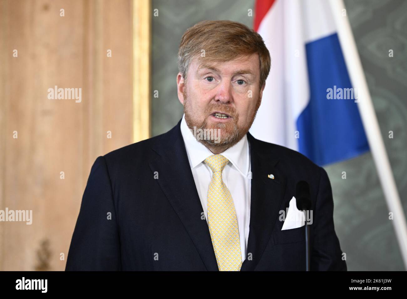 König Willem-Alexander gibt eine Presseerklärung in Queen Lovisa Ulrika's Dining Hall ab. Stockholm, Schweden, 11. Oktober 2022. Foto: Henrik Montgomery / TT / Code 10060 Stockfoto