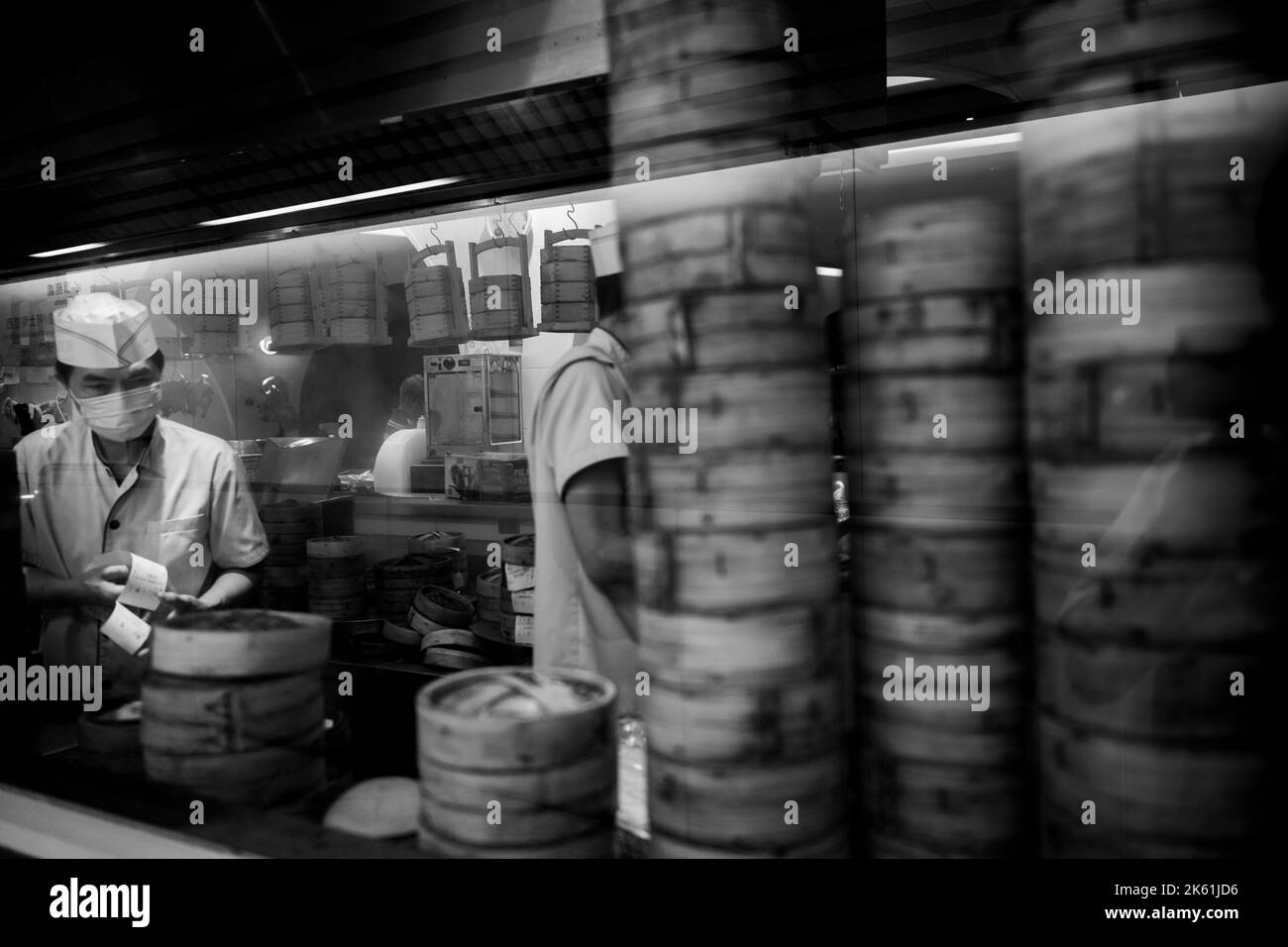Eine Nahaufnahme des Dim Sum Masters in einem chinesischen Restaurant im Xiqu Center, Hongkong Stockfoto