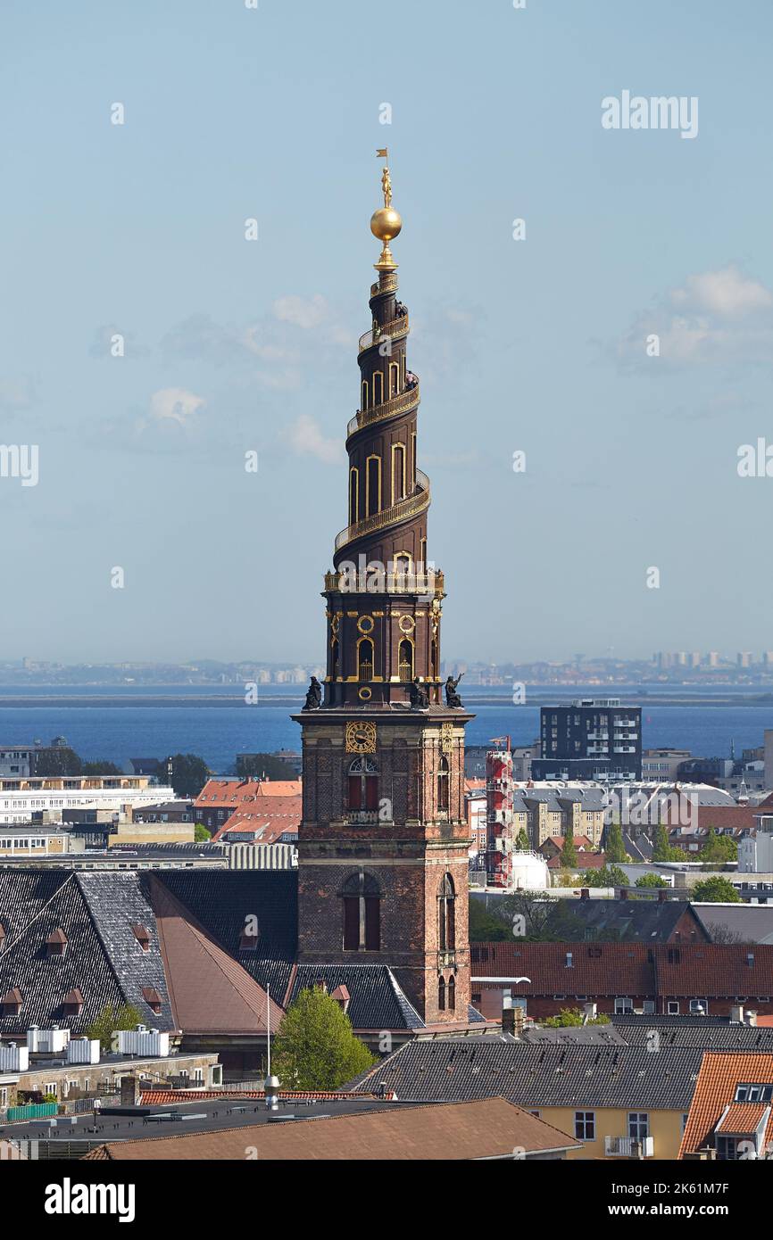 Blick auf kopenhagen, Kirchturm Stockfoto