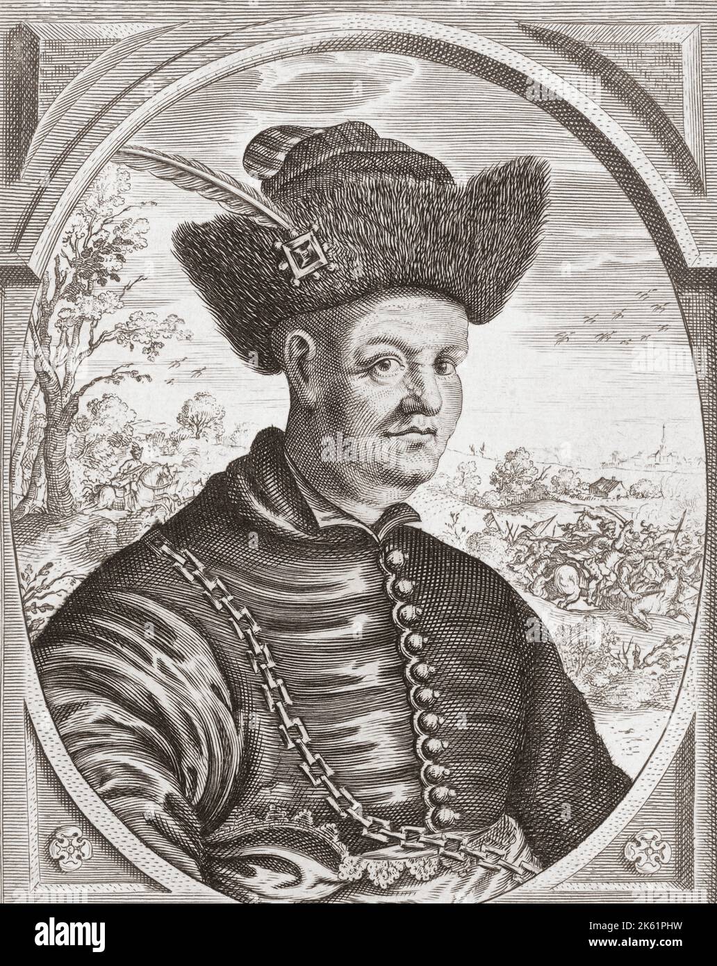 Johann Ludwig Hector, Graf von Isolani, 1586 - 1640. Oberst in der kroatischen Kavallerie in der Armee des Heiligen Römischen Imperators während des Dreißigjährigen Krieges. Nach einer anonymen Arbeit aus dem 17.. Jahrhundert. Stockfoto