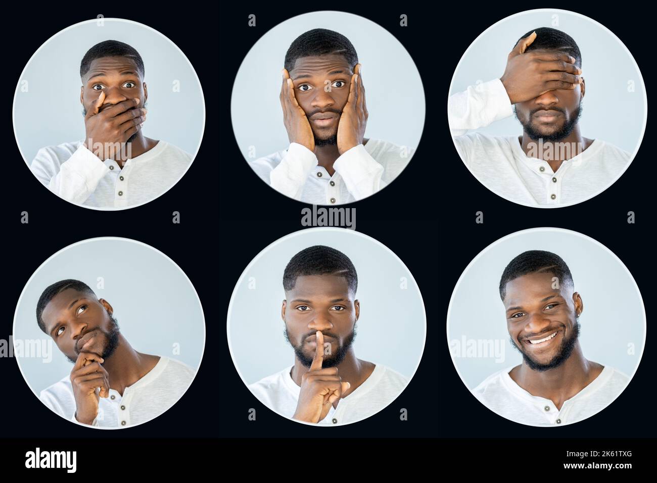 Emotion Collage Gesichtsausdruck Avatar Mann Gesicht Stockfoto
