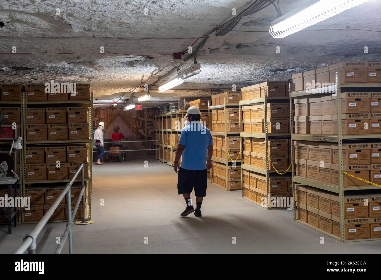 Hutchinson, Kansas - Eine Ausstellung, wie die unterirdische Dokumentenlagerung im Strataca Underground Salt Mine Museum aussieht. Unterirdische Gewölbe Und Stor Stockfoto