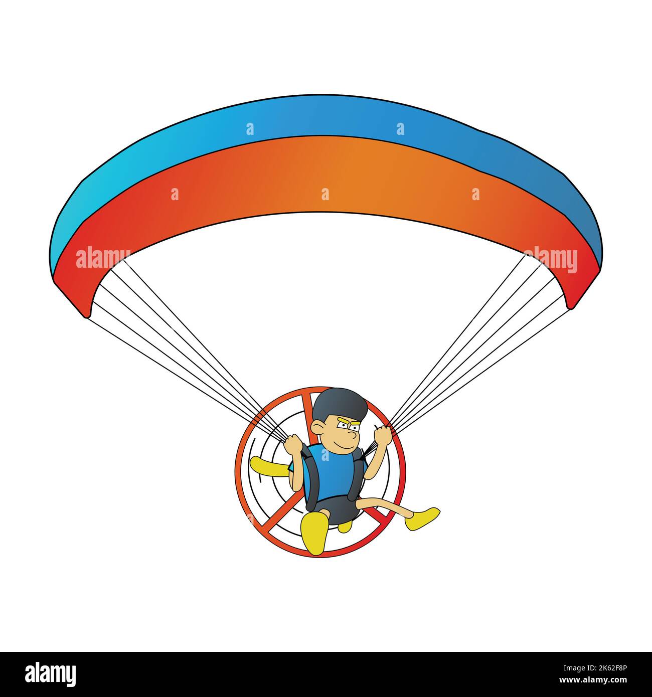 Niedlich von Mann auf Paramotor auf Cartoon-Version, Vektor-Illustration Stock Vektor