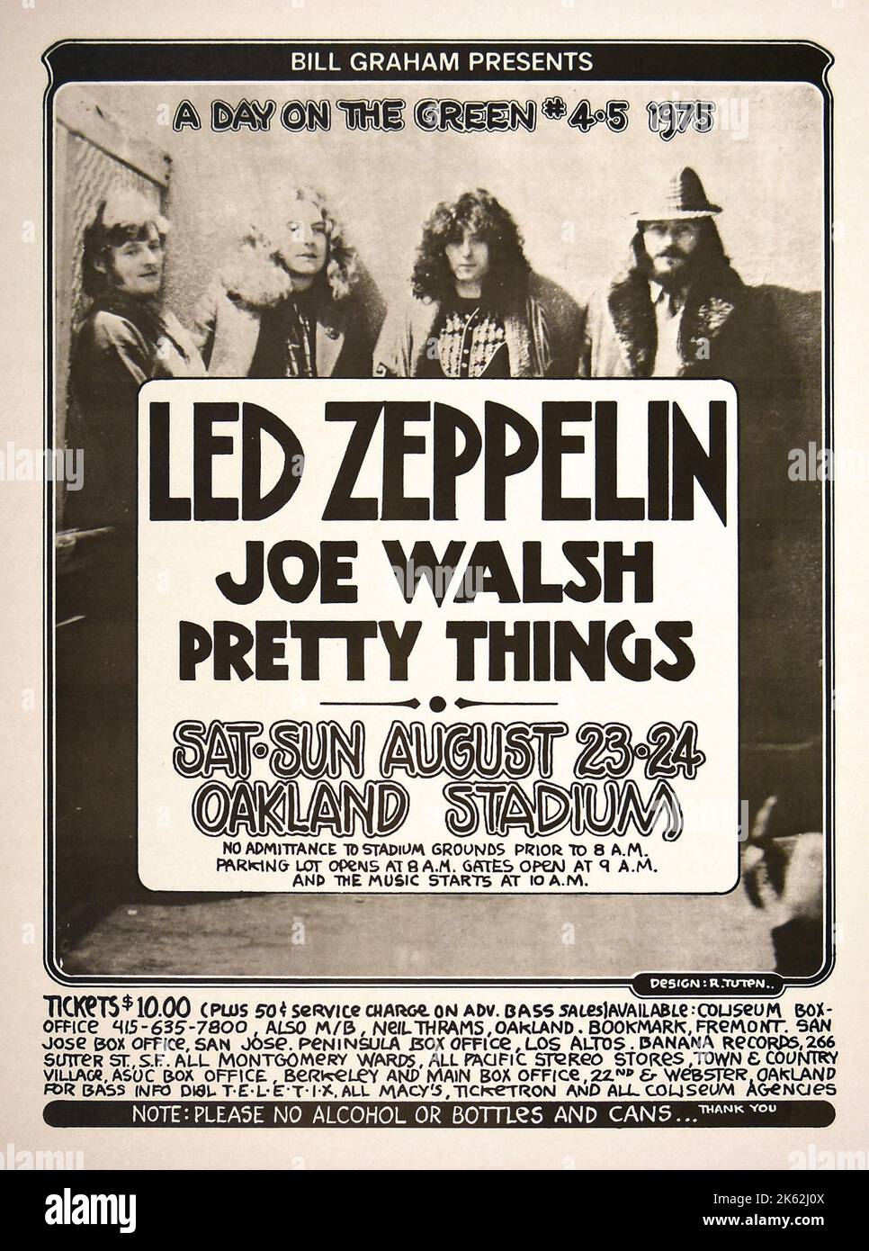 A day on the Green - 1975 - LED ZEPPELIN - OAKLAND STADIUM KONZERTPOSTER - John Paul Jones, Jimmy Page, Robert Plant, John Bonham - ebenfalls zu sehen: Joe Walsh, Pretty Things Stockfoto