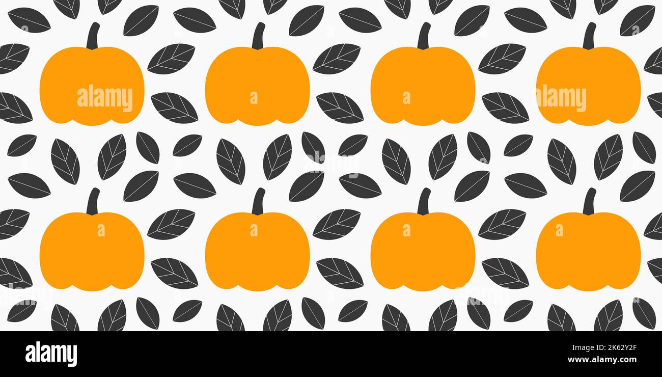 Kürbisse und Blätter Herbst nahtloses Muster. Vektorgrafik. Stock Vektor
