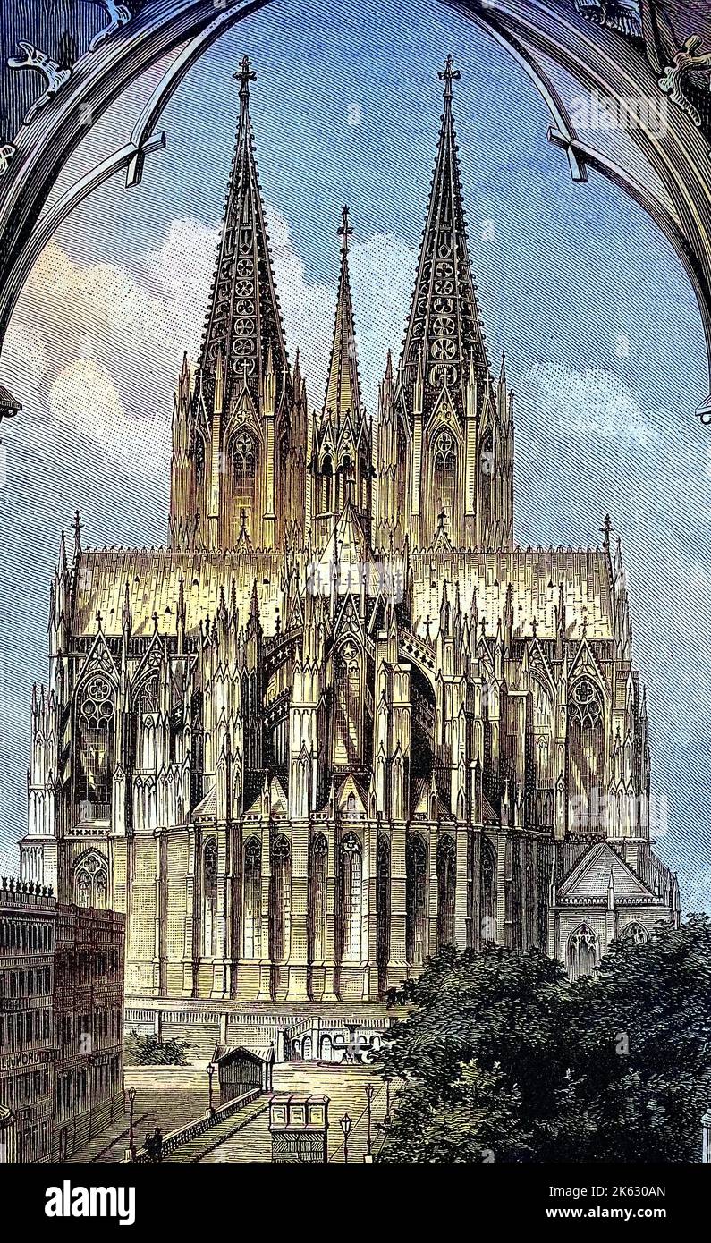 Kölner Dom, Köln, Deutschland / der Kölner Dom, Köln, Ostansicht, Deutschland, 1880, historisch, digital verbesserte Wiedergabe eines Originals aus dem 19. Jahrhundert / Digitale Produktion einer Originalanlage aus dem 19. Jahrhuntert, Stockfoto