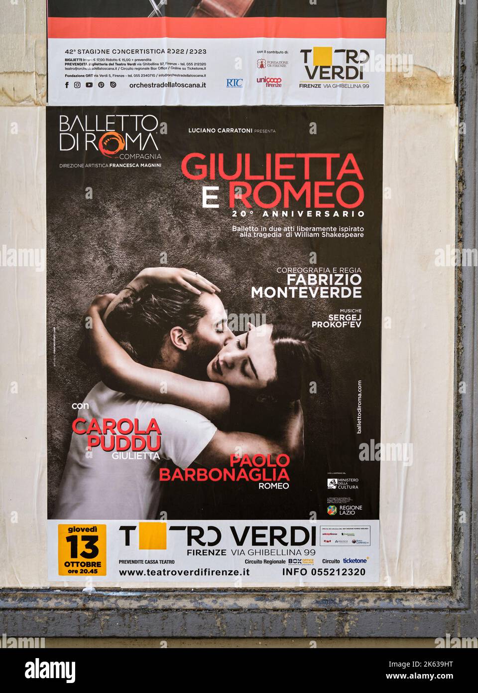 Romeo und Julia oder Poster „Giulietta e Romeo“ Balletttheater Florenz Italien Stockfoto