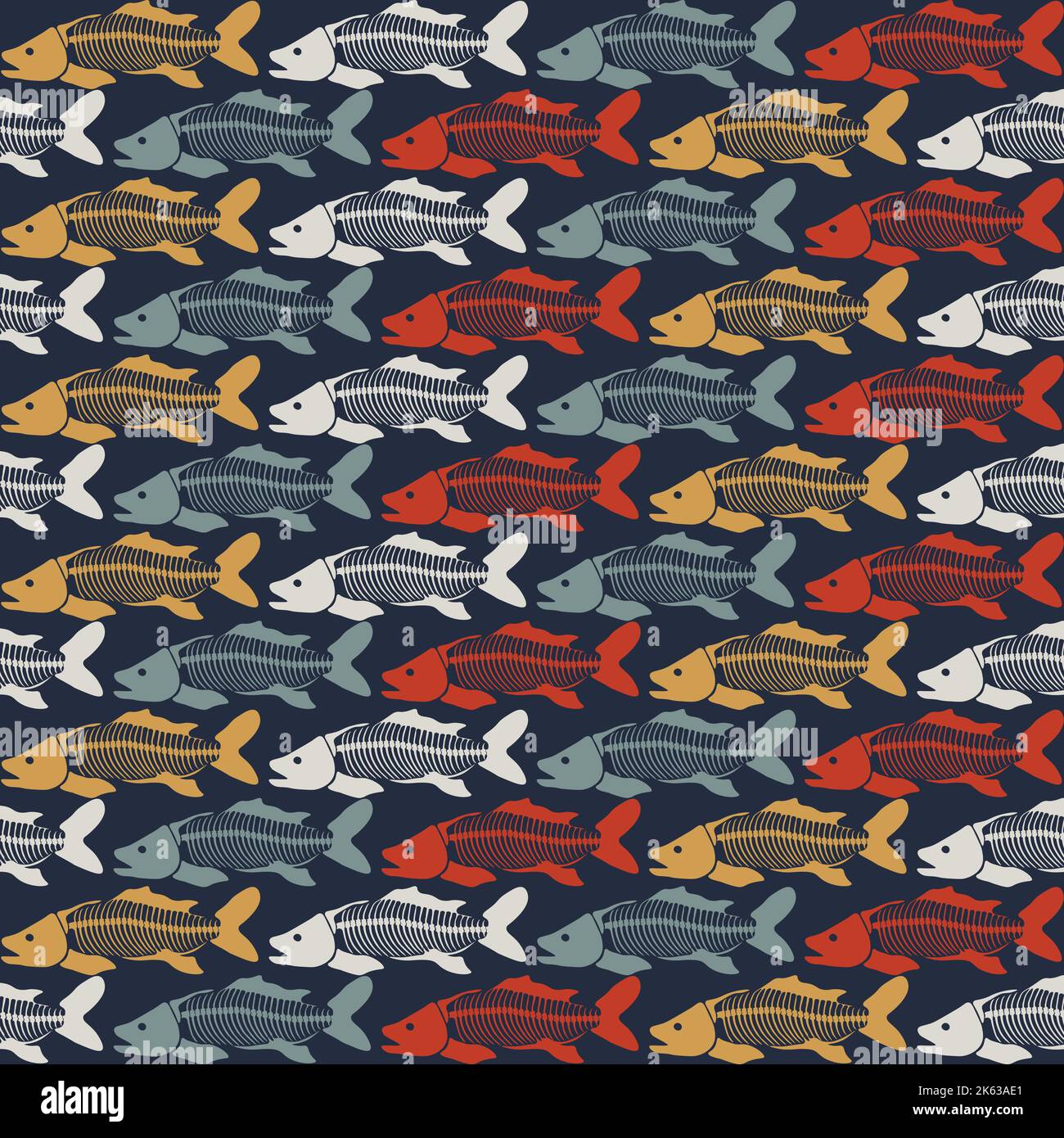 Nahtloses Vektor-Muster mit Fischskelett. Stock Vektor