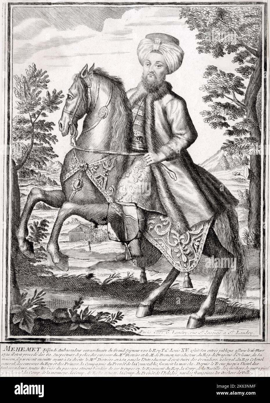 Yirmisekiz Mehmed Celebi Efendi (c. 1670û1732), (Mehmed Efendi oder Mehemet Effendi), Sonderbotschafter des türkischen Sultans beim Gericht Ludwig XV in Frankreich. Stockfoto