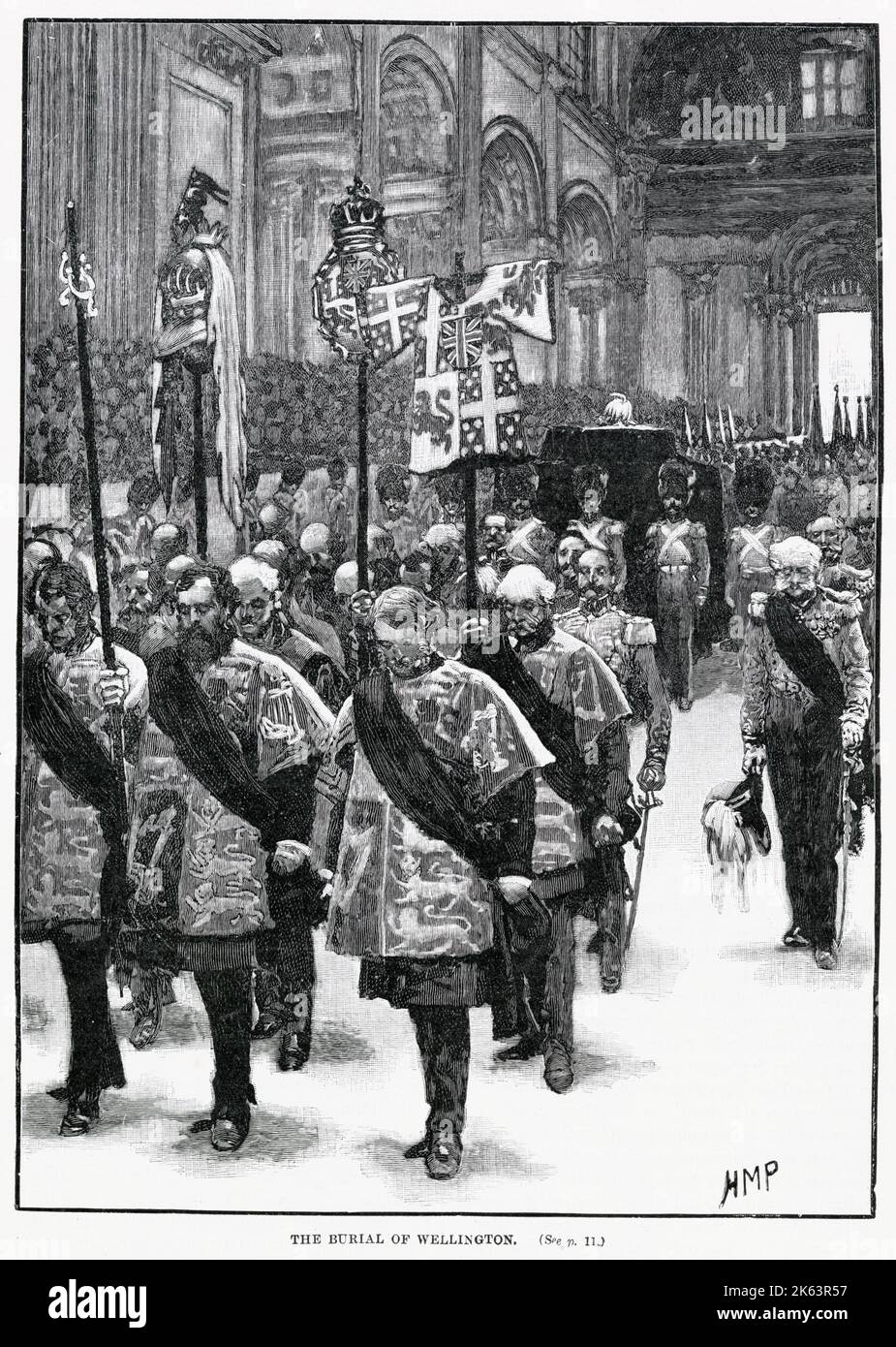 Das Staatsbegräbnis von Arthur Wellesley, dem 1. Herzog von Wellingtons Sarg, auf der Beerdigung in der St Paul's Cathedral, London. Stockfoto