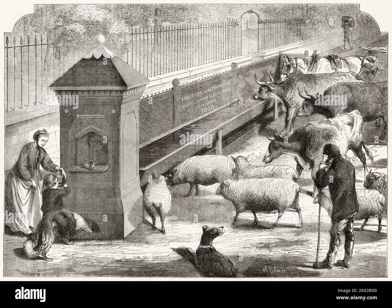 Ein großer Trinkbrunnen im Stadtteil, der 1868 von der „Trinkbrunnen- und Rindertrough Association“ errichtet wurde und Pferden, Ochsen, Schafen, Hunden und Menschen Wasser liefert. Stockfoto