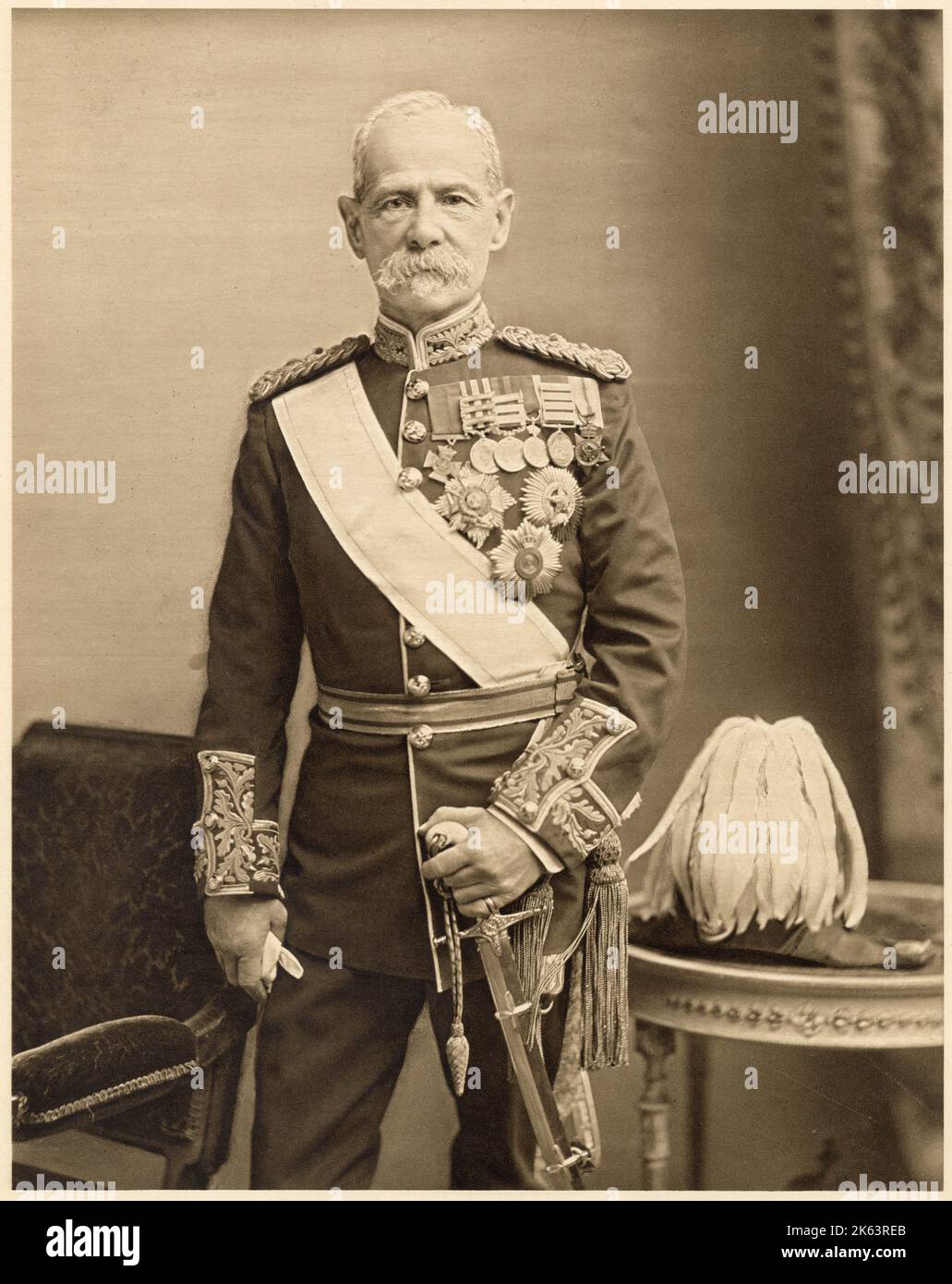 Frederick Sleigh Roberts, 1. Earl Roberts (1832-1914), britischer Soldat, einer der erfolgreichsten Kommandanten des 19. Jahrhunderts. Er diente in der indischen Rebellion, der Expedition nach Abessinien und dem zweiten angloafghanischen Krieg, bevor er die britischen Streitkräfte im Zweiten Böhlerkrieg zum Erfolg führte. Stockfoto