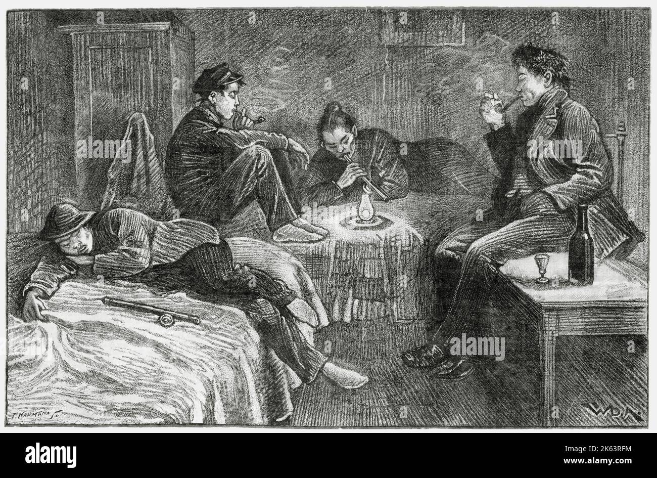 Eine Londoner Opiumhöhle im East-End von London. Datum: 1885 Stockfoto