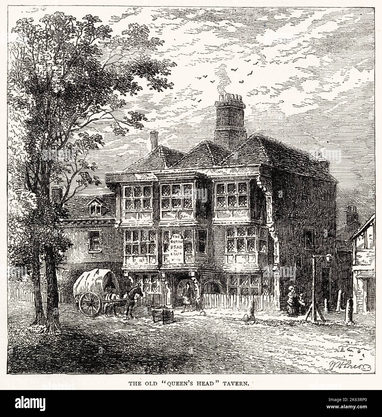 Die alte Queen's Head Tavern, Islington, North London. Es befand sich an der Ecke der Queen's Head Lane, wurde aber 1829 abgerissen. Stockfoto