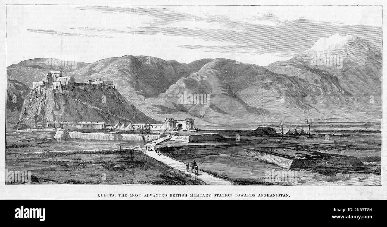 Gesamtansicht der Stadt in Belutschistan, der zu diesem Zeitpunkt dem Afghanistan am nächsten gelegenen britischen Militärstation. Datum: 1885 Stockfoto