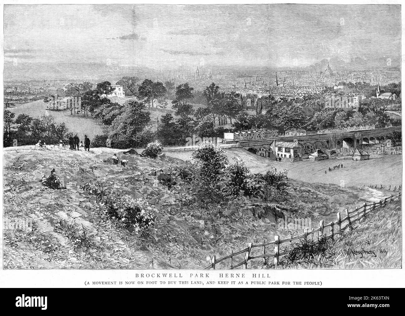 Brockwell Park, Herne Hill : 'eine Bewegung ist jetzt zu Fuß, um dieses Land zu kaufen und es als öffentlichen Park für die Menschen zu behalten'. Datum: 1889 Stockfoto