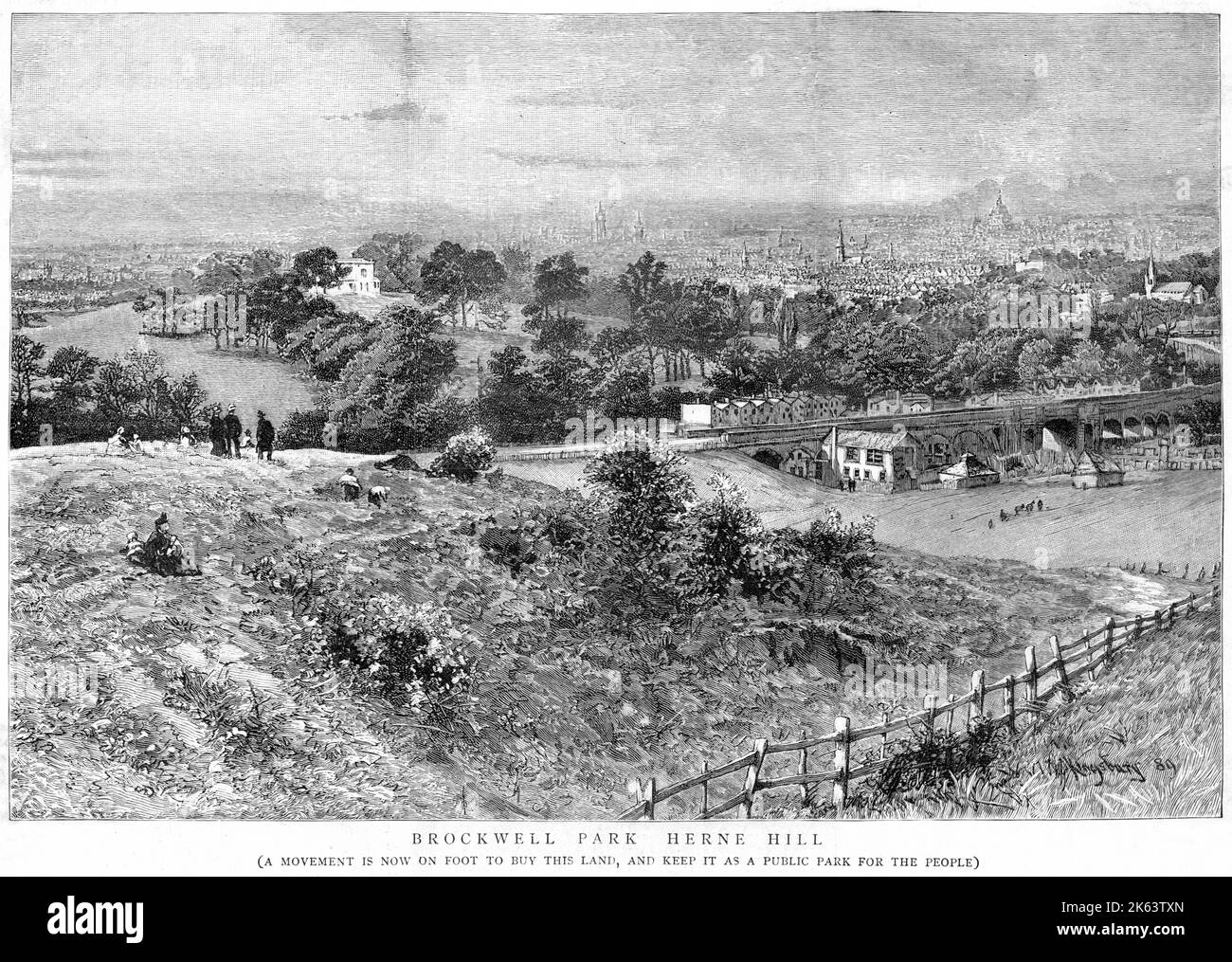Brockwell Park, Herne Hill : 'eine Bewegung ist jetzt zu Fuß, um dieses Land zu kaufen und es als öffentlichen Park für die Menschen zu behalten'. Datum: 1889 Stockfoto