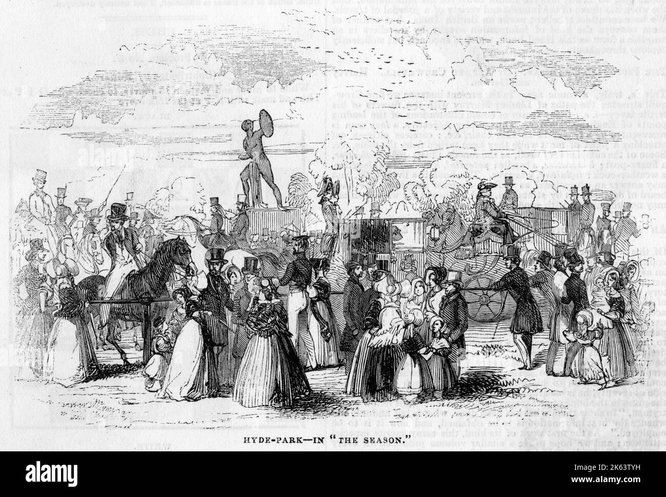 Hyde Park während der „Saison“, wenn modische Menschen in der Stadt sind. Datum: 1844 Stockfoto