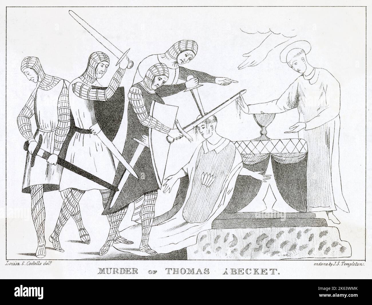 Thomas A Becket, Erzbischof von Canterbury, wird in der Kathedrale von Canterbury von vier Rittern ermordet, die glauben, dass sie die Wünsche von König Heinrich II. Erfüllen Stockfoto