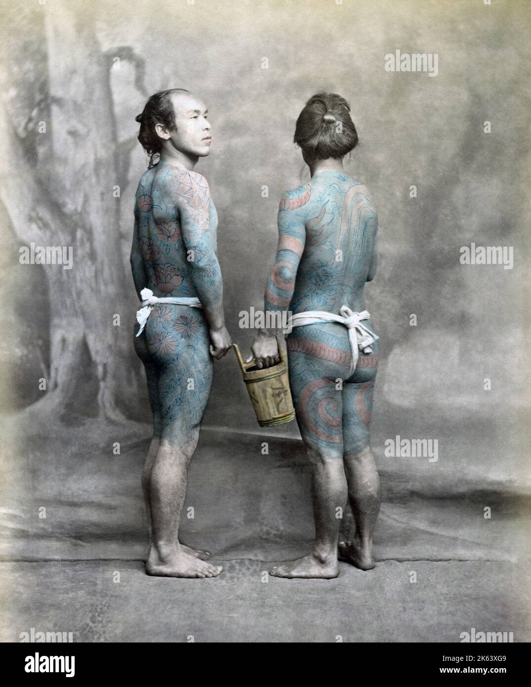 Tätowierte Männer, Japan um 1880. Stockfoto