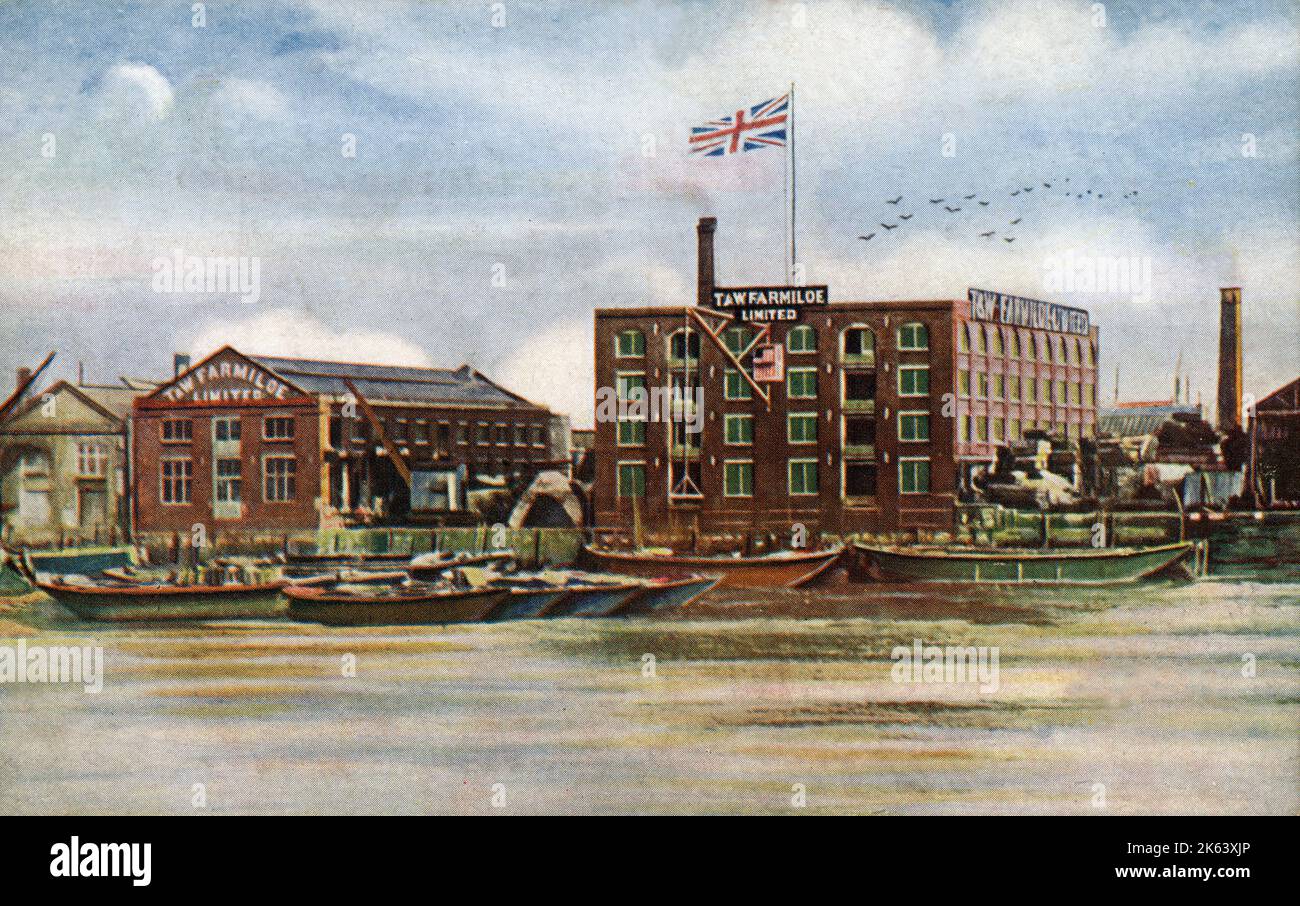 Die Lagerhäuser von T &amp; W Farmiloe Limited - Rochester Row, Westminster, London. Im Jahr 1914 wurden die Herstellung von Blei, weißem Blei, Farbe, Farbe und Lack, Glas, Brassfounders und Sanitary Engineers. Spezialitäten: Blei-, Blei- und Compopfeife, Glas aller Art, "Nine Elms" Marke für reine Farbe, Knete und Malerwaren. Datum: Ca. 1910s Stockfoto