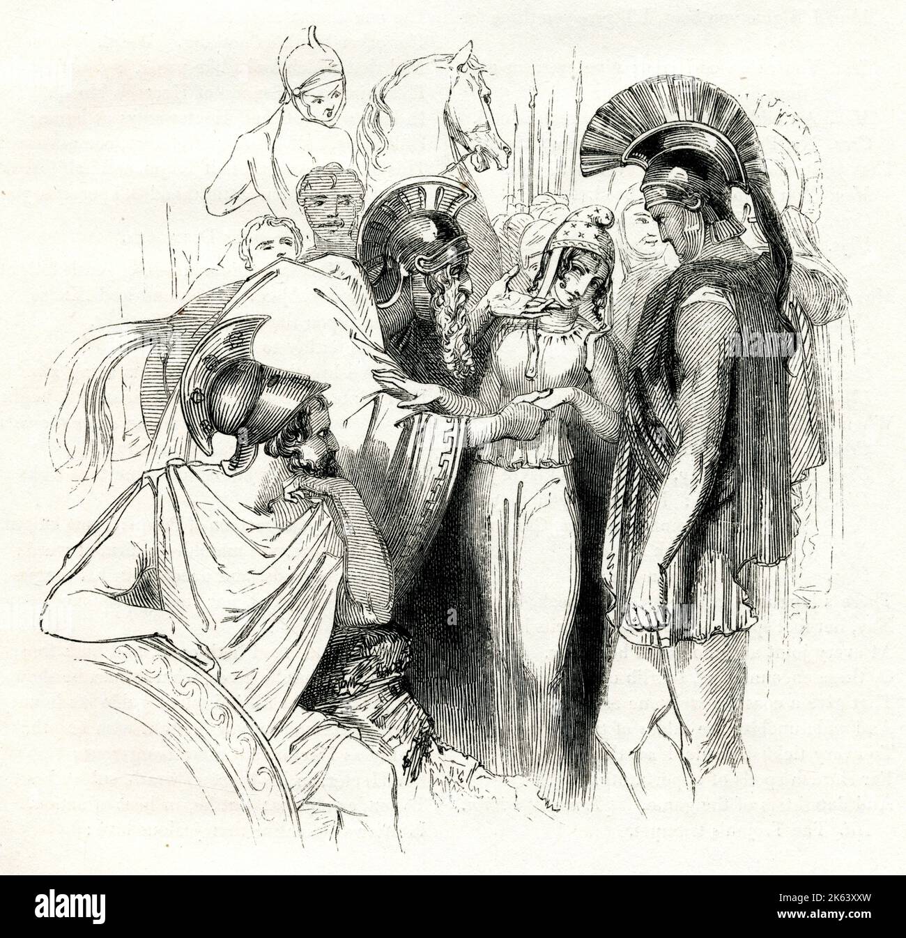 Illustration von Kenny Meadows zu Troilus und Cressida, von William Shakespeare. Cressida wurde im Rahmen eines Geiselaustauschs ins griechische Lager geschickt. Datum: 1840 Stockfoto