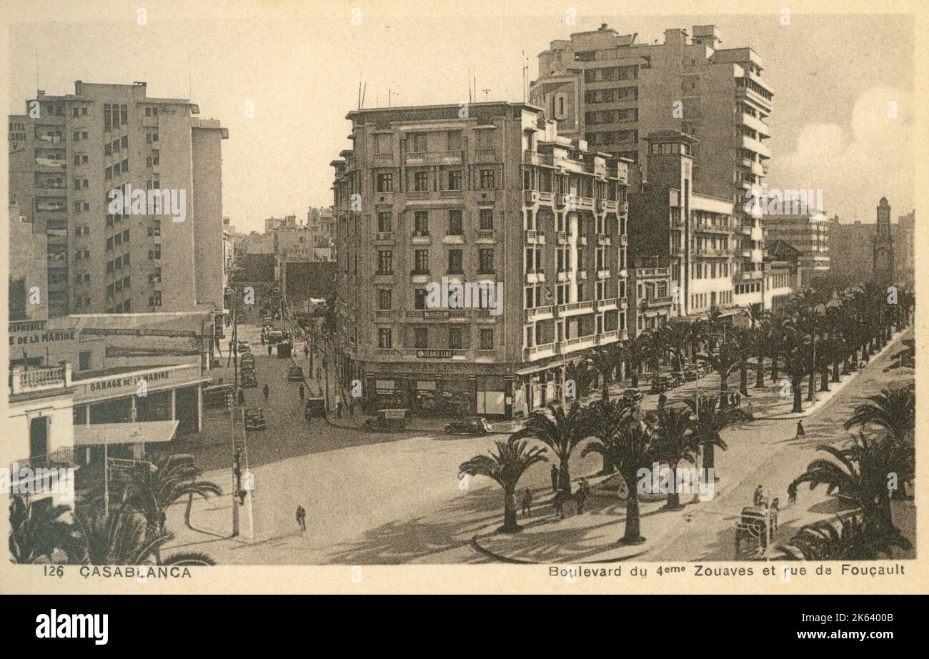 Casbourg, Marokko - Boulevard der 4. Zouaves und Rue de Foucault. Stockfoto